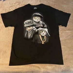 DOM Gangsta Cat T-Shirt Black Hug Life Rap Trio Gold Chains NWOT Hardcore Large
